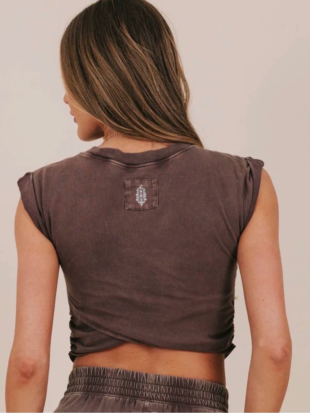 Free People Hot Shot Crossover Tee Top Espresso - Picture 2 of 5